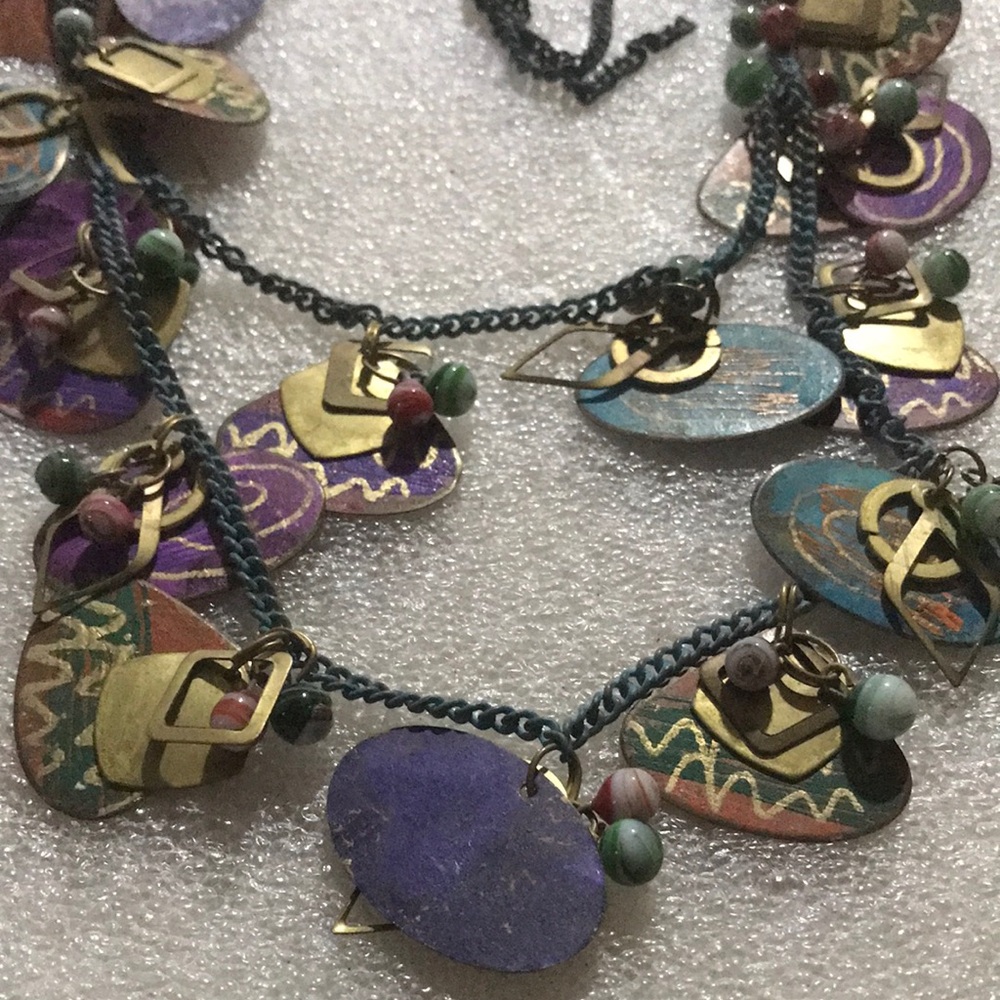 Bohemian Multi-Color Charm Necklace with Purple Accents